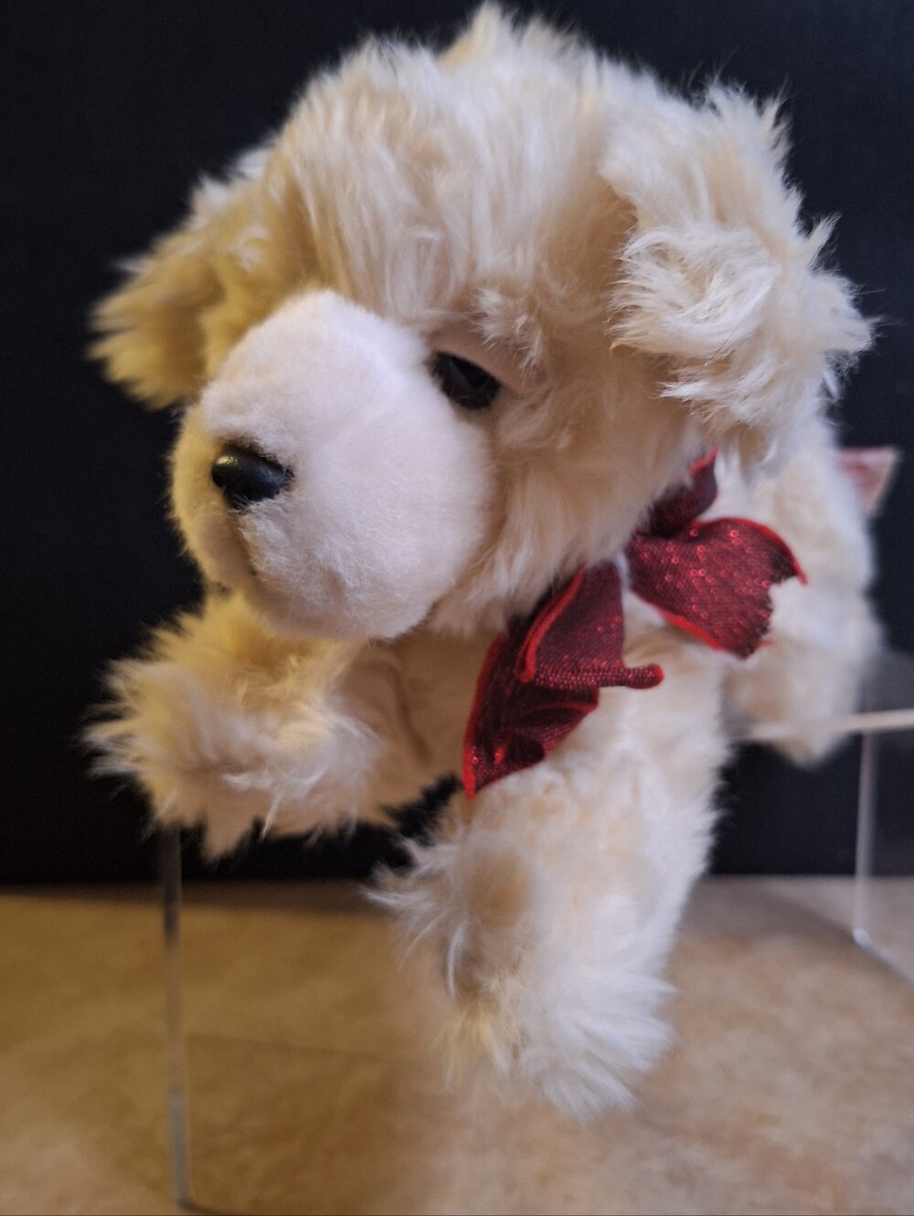 Russ Berrie 80s Plush Butter Scotch Golden Retriever #32756 Puppy Christmas Bow